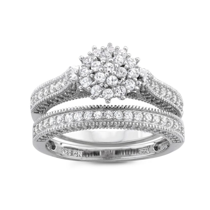 Lab Created Sterling Silver Created White Sapphire 2 Pc Cluster Ring