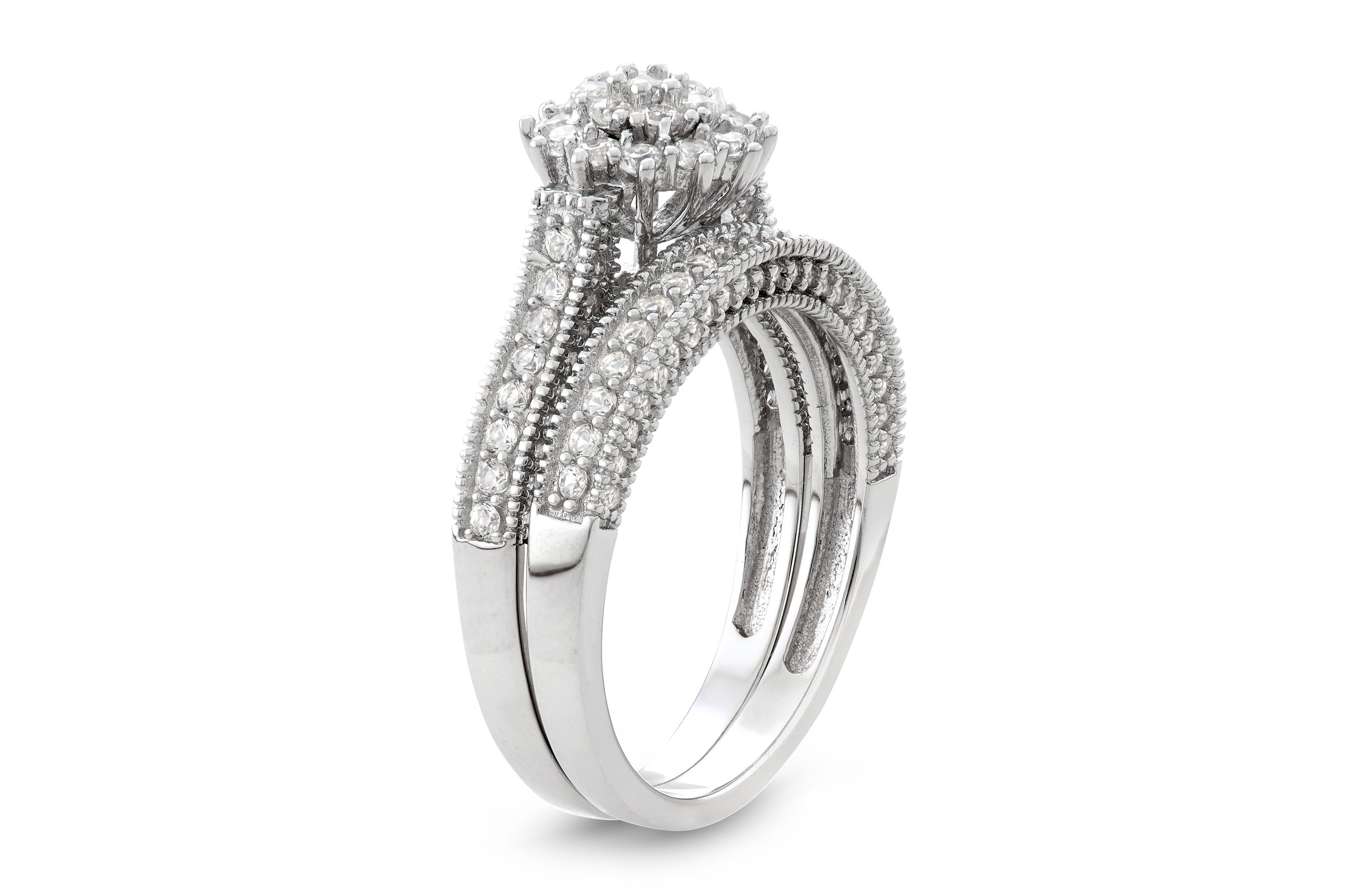 Lab Created Sterling Silver Created White Sapphire 2 Pc Cluster Ring