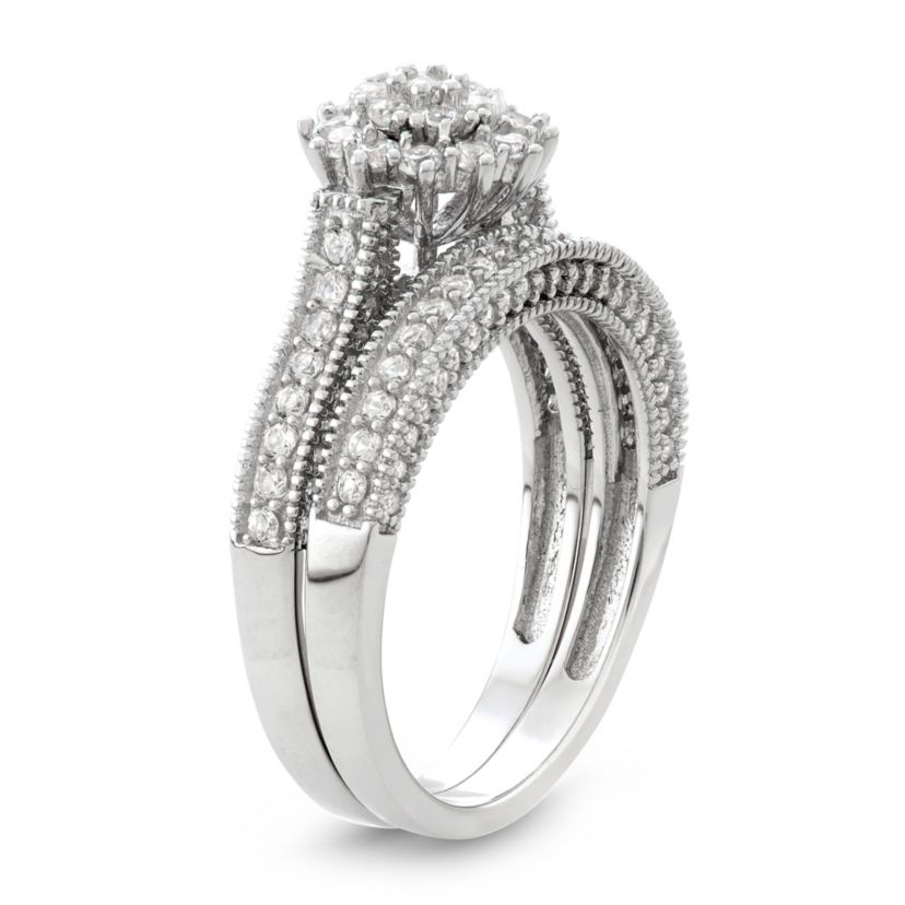 Lab Created Sterling Silver Created White Sapphire 2 Pc Cluster Ring
