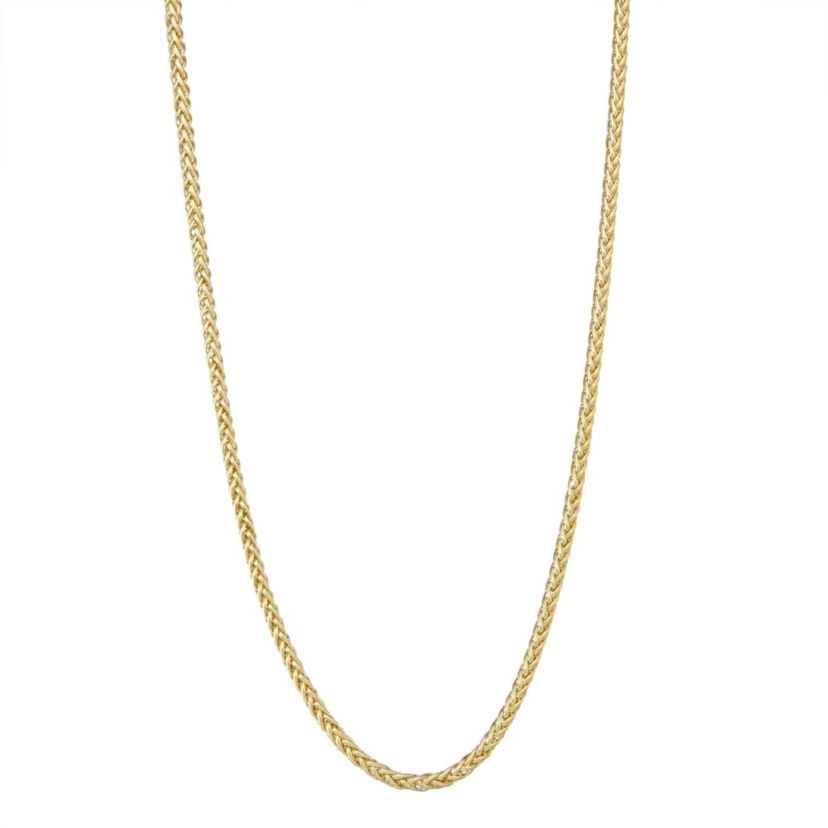 14Kt Gold Mens 3.2mm Round Wheat Chain Necklace