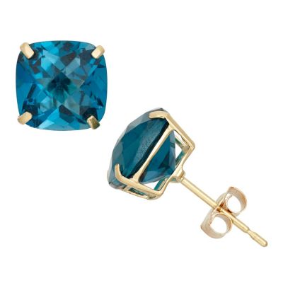 Jordan Blue NYC 10Kt 8X8mm Cushion London Blue Topaz Stud Earrings