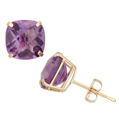Jordan Blue NYC 10Kt 8X8mm Cushion London Blue Topaz Stud Earrings, Purple