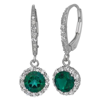Jordan Blue NYC Lab Created Sterling Silver Created Emerald Dangle Leverback Earring, Green