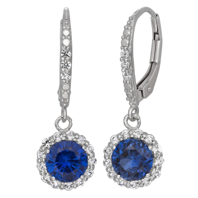 Lab Created Sterling Silver Created Sapphire Dangle Leverback Earring