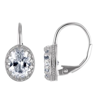 Jordan Blue NYC Sterling Silver Sky Blue Topaz Oval Leverback Earring, White