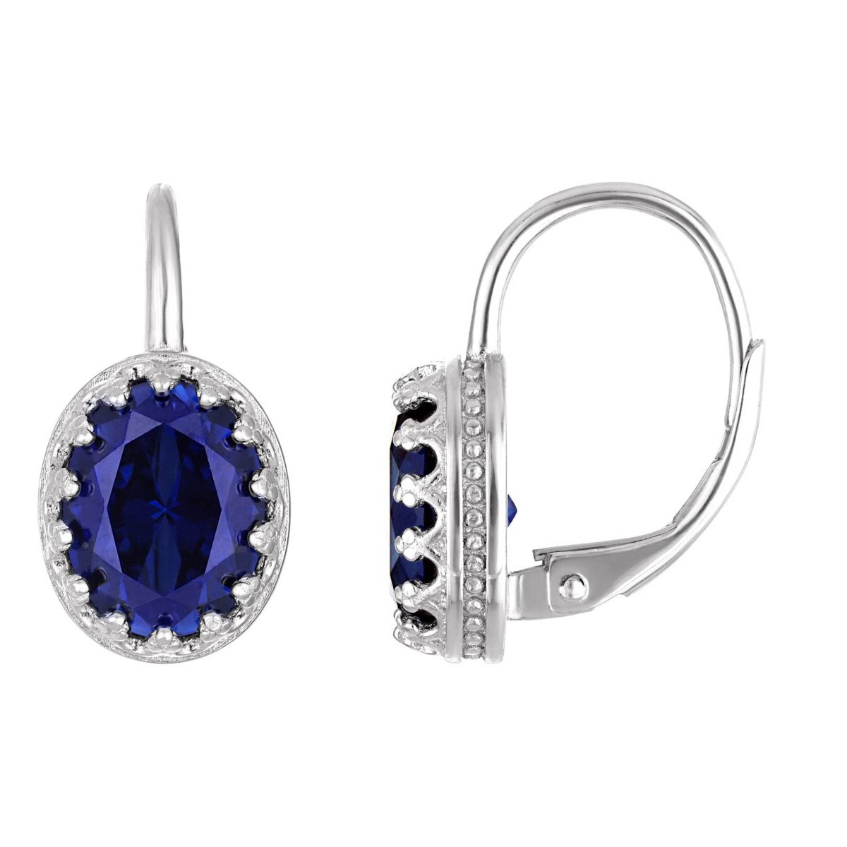 Lab Created Sterling Silver Created Sapphire Oval Leverback Earring