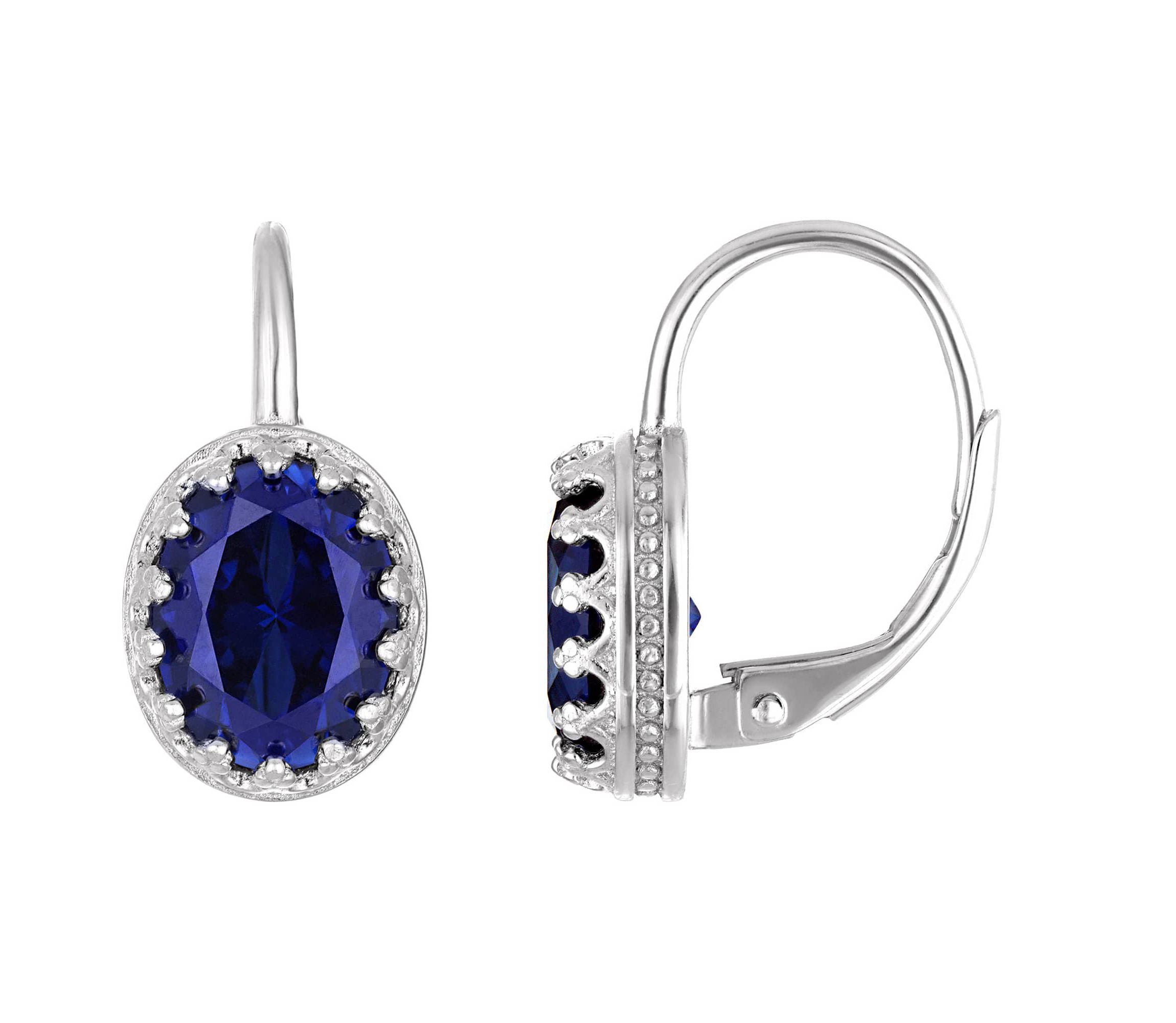 Lab Created Sterling Silver Created Sapphire Oval Leverback Earring