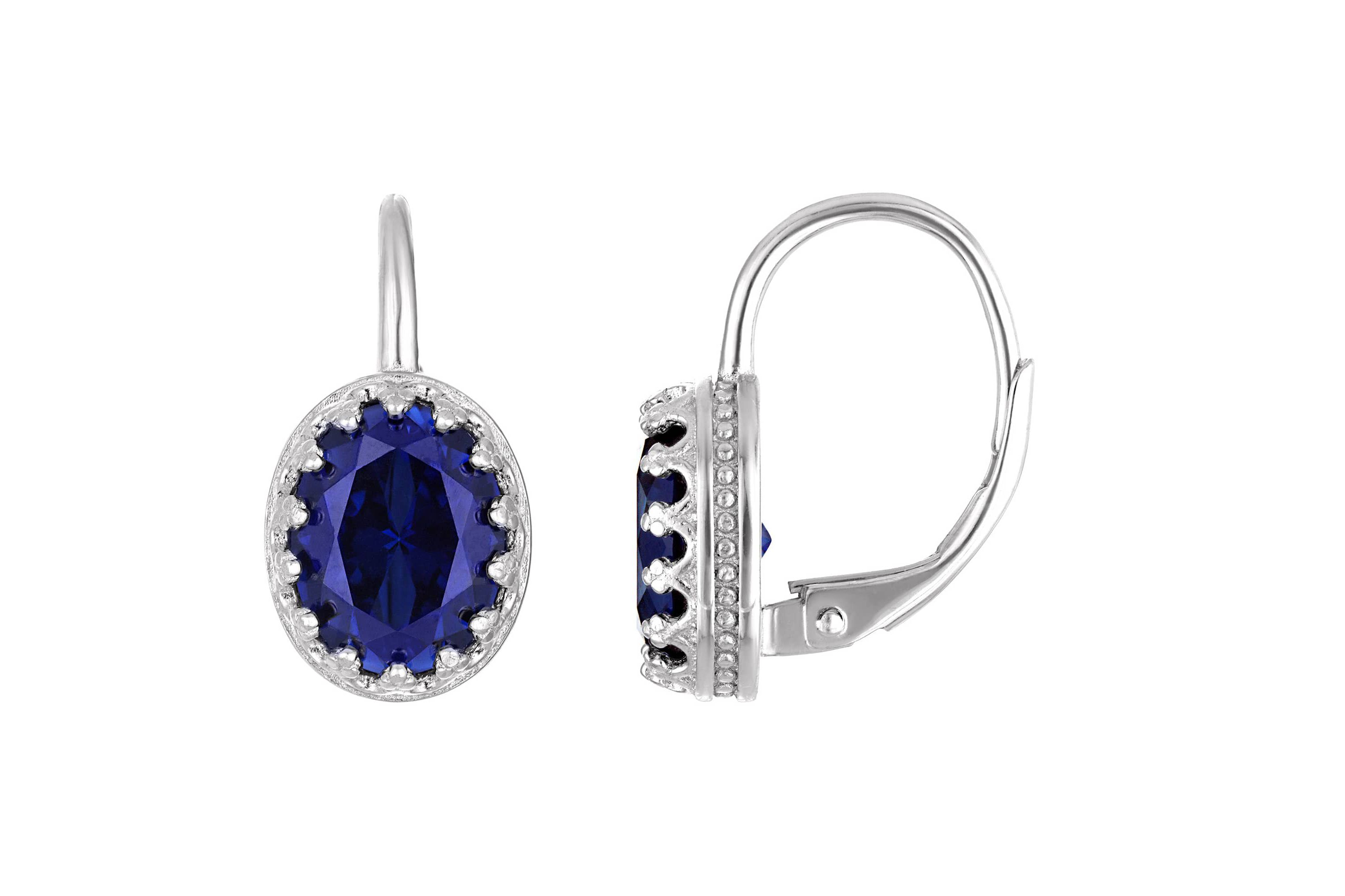 Lab Created Sterling Silver Created Sapphire Oval Leverback Earring