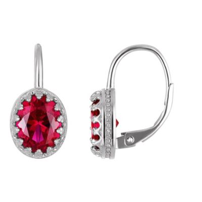 Jordan Blue NYC Sterling Silver Sky Blue Topaz Oval Leverback Earring, Red