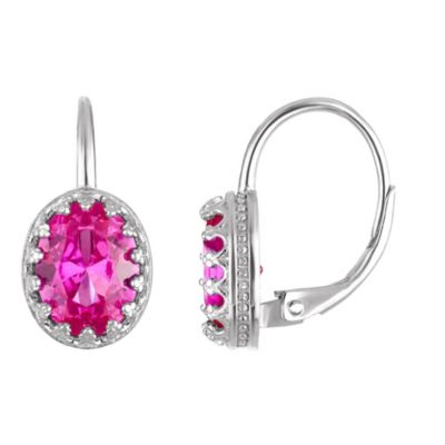 Jordan Blue NYC Sterling Silver Sky Blue Topaz Oval Leverback Earring, Pink