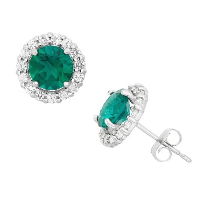 Jordan Blue NYC Lab Created 10Ktw 6mm Round Created Emerald Stud Earrings, Green