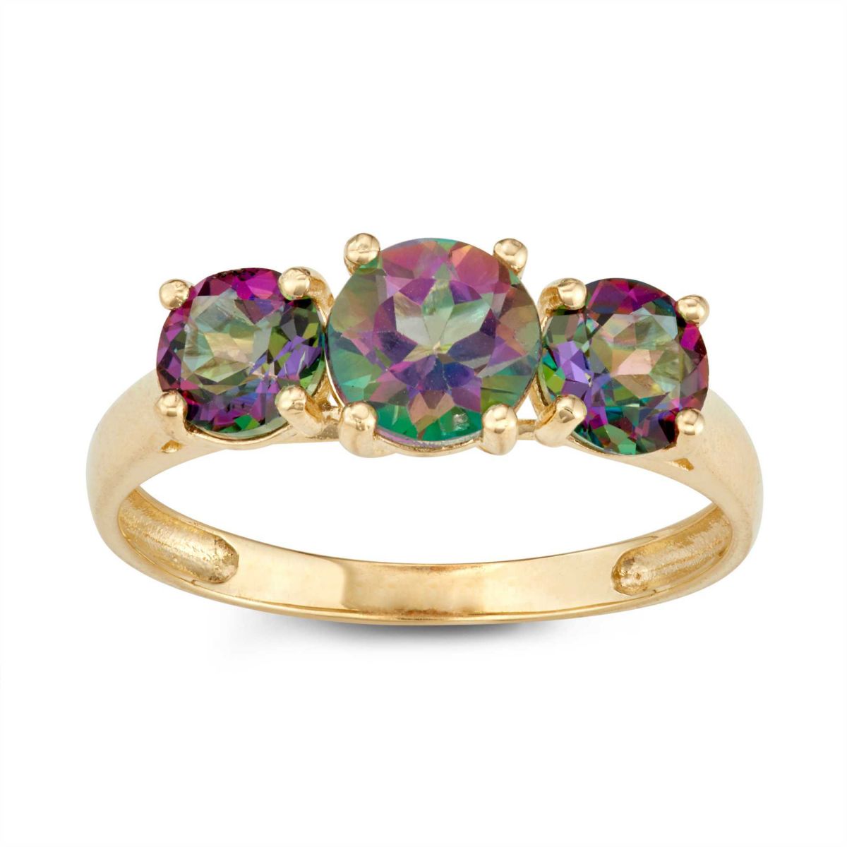 10Kt Gold Mystic Topaz 3-Stone Ring