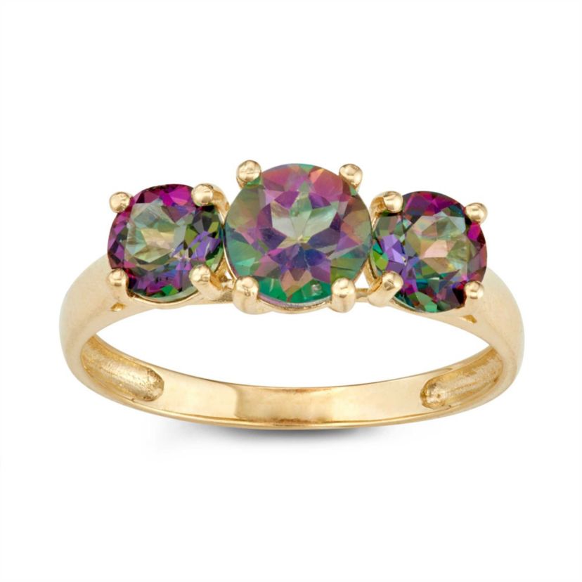 10Kt Gold Mystic Topaz 3-Stone Ring