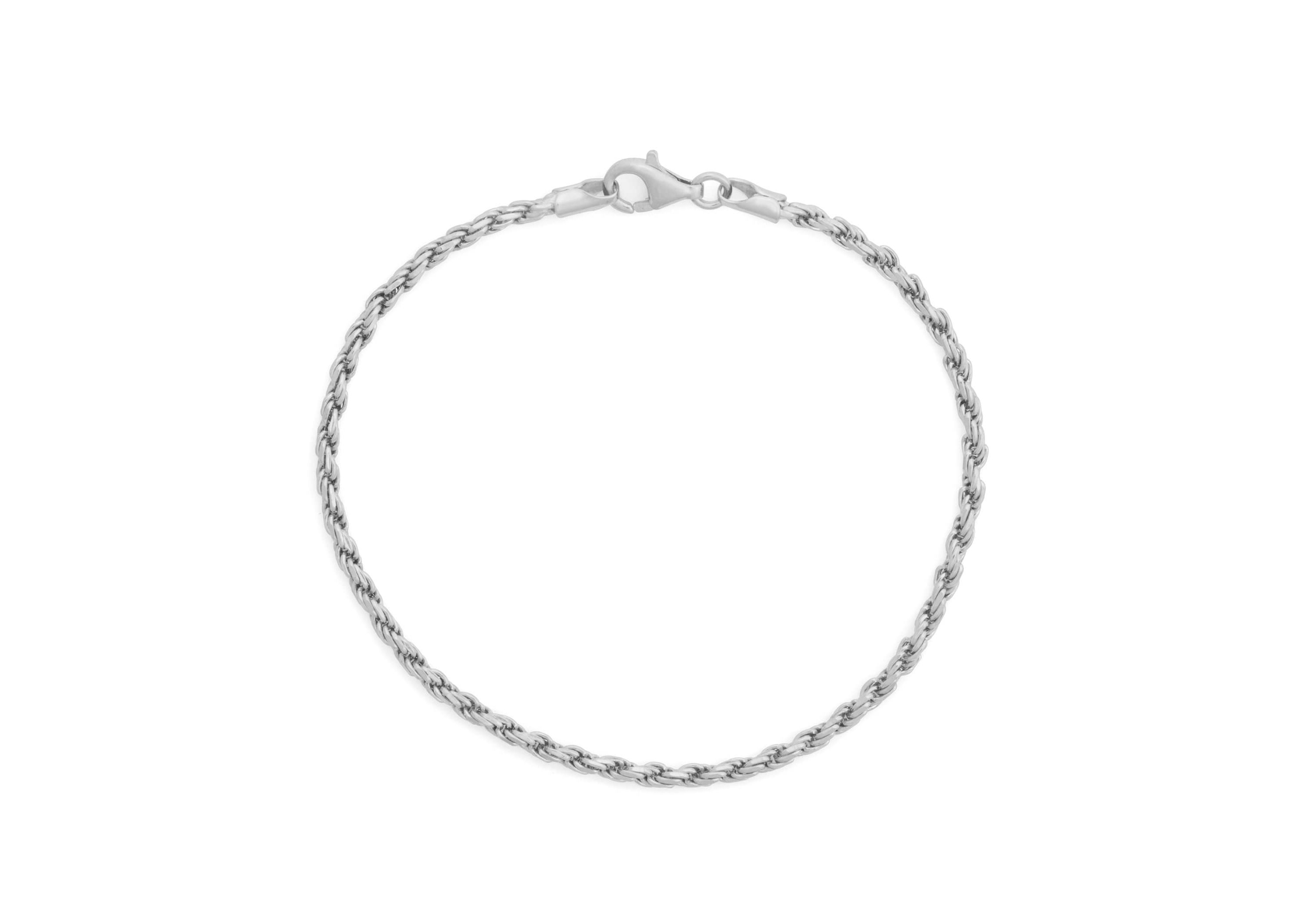 Sterling Silver Mens 2.5mm Rope Chain Bracelet