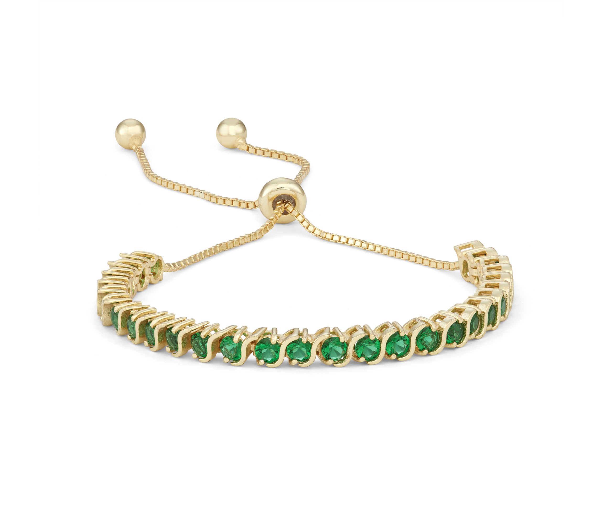 Sterling Silver Sim Emerald Adjustable Tennis Bracelet