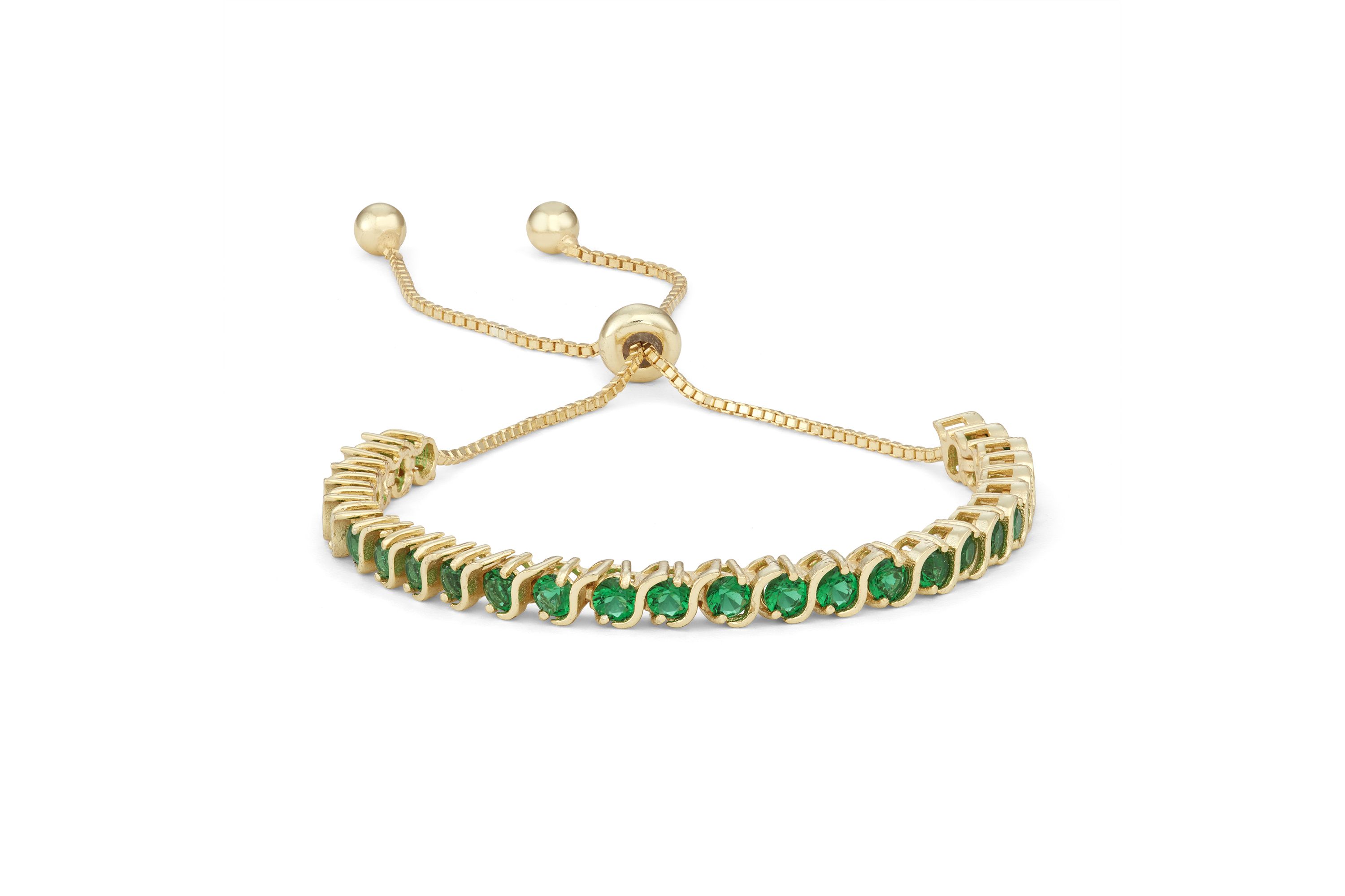 Sterling Silver Sim Emerald Adjustable Tennis Bracelet