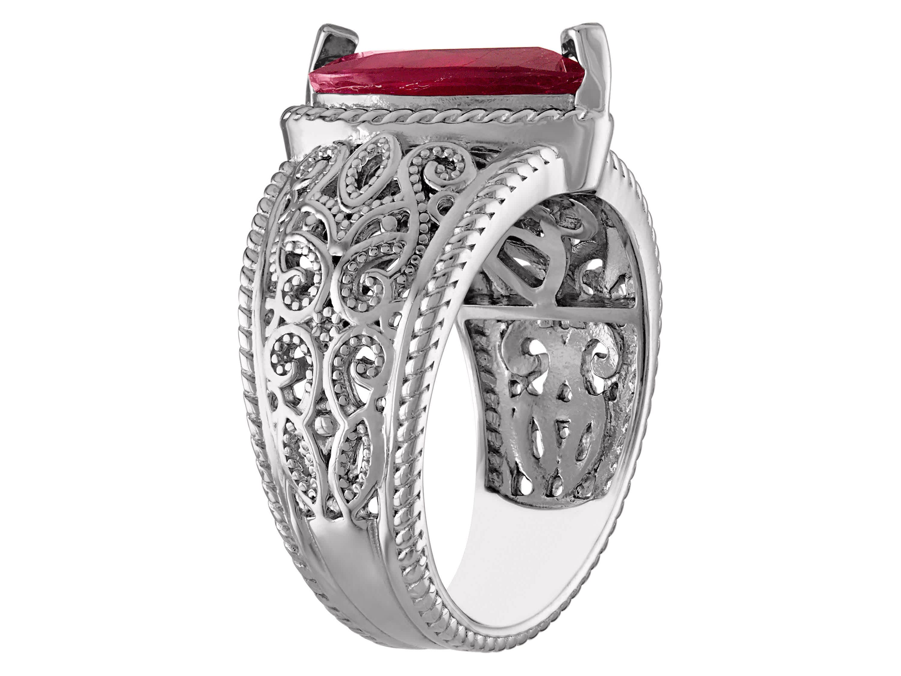 Sterling Silver Ruby And Diamond Pear Halo Ring