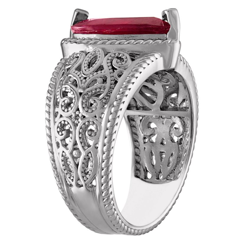 Sterling Silver Ruby And Diamond Pear Halo Ring