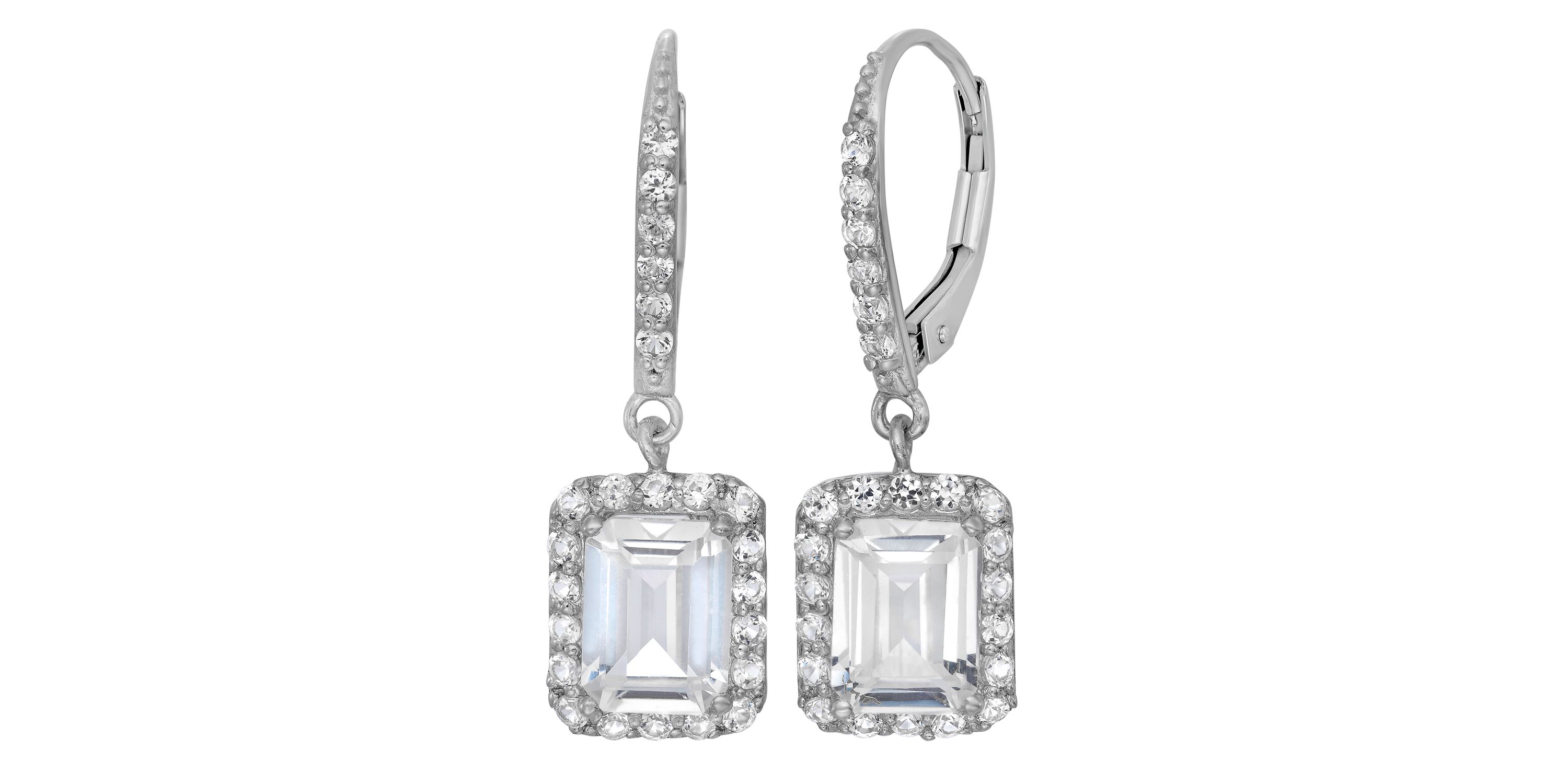 Lab Created Sterling Silver Created White Sapphire Dangle Leverback Earring
