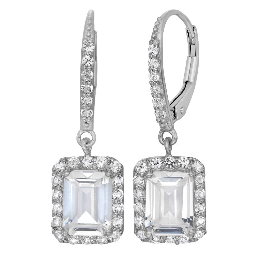 Lab Created Sterling Silver Created White Sapphire Dangle Leverback Earring
