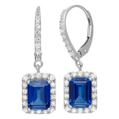 Jordan Blue NYC Lab Created Sterling Silver Created Blue And White Sapphire Dangle Leverback Earring