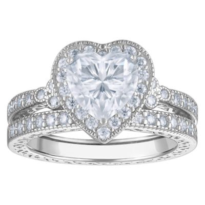 Jordan Blue NYC Lab Created STERLING SILVER CREATED MOISSANITE HEART STACKABLE RING, White, 6