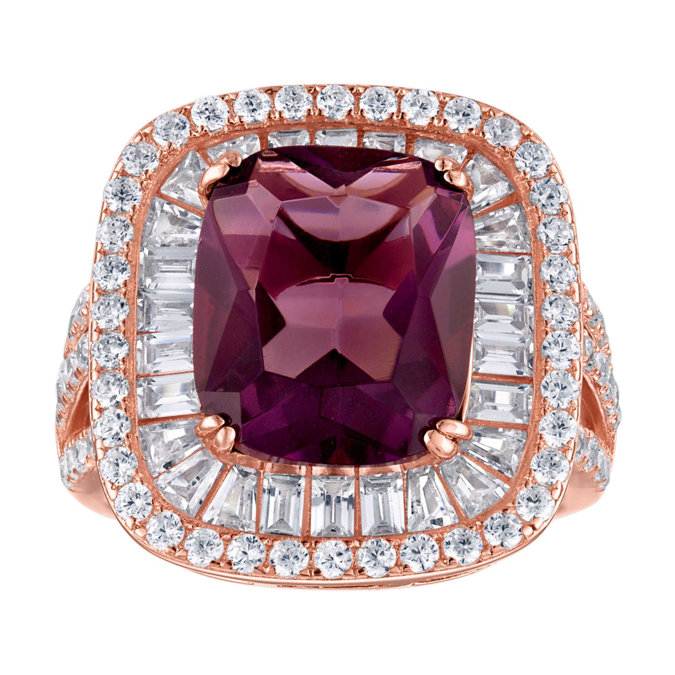 Lab Created Sterling Silver Simulated Amethyst And White Cz Cushion Ring