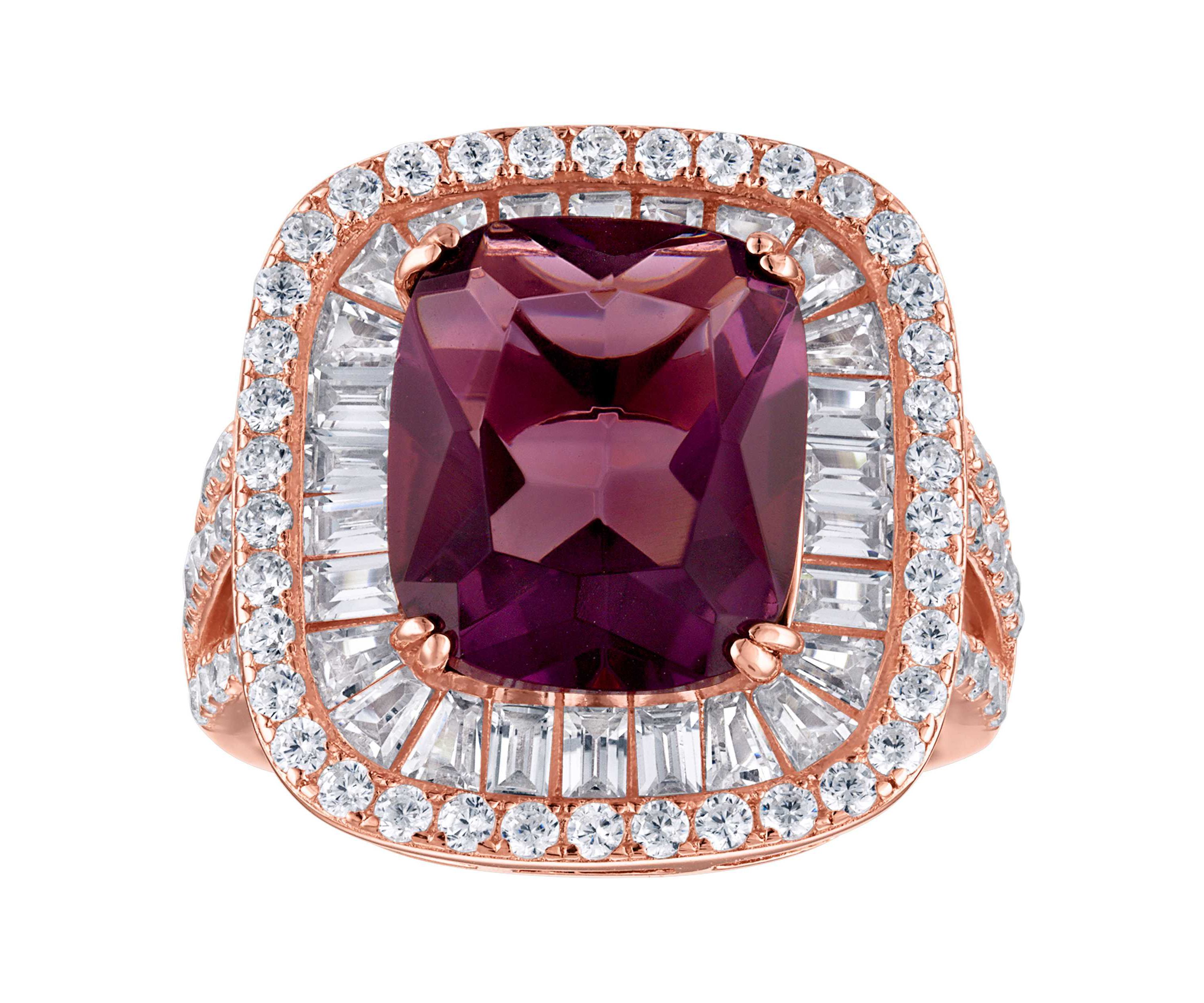Lab Created Sterling Silver Simulated Amethyst And White Cz Cushion Ring