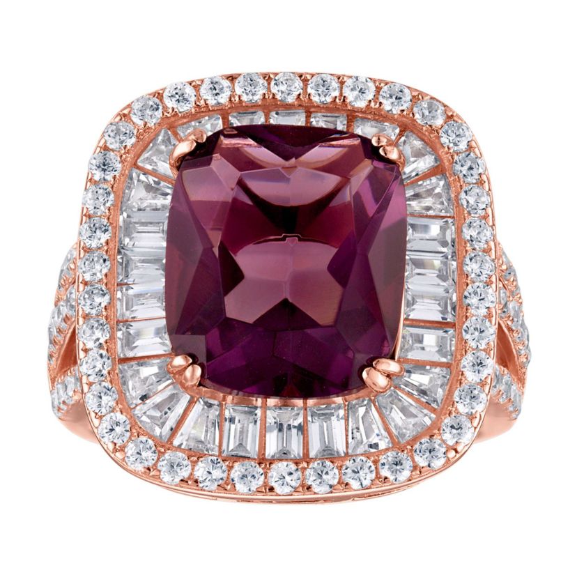 Lab Created Sterling Silver Simulated Amethyst And White Cz Cushion Ring