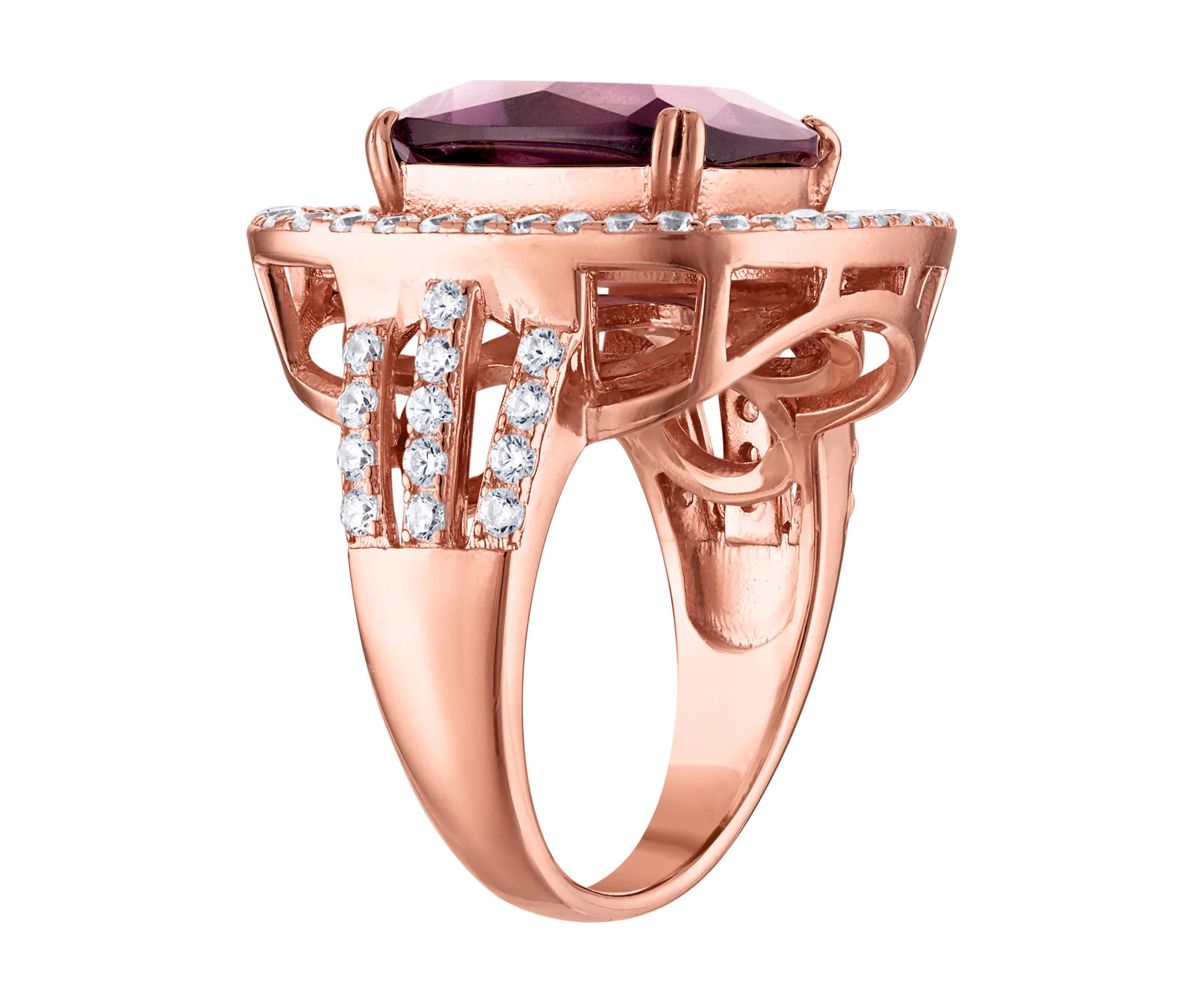 Lab Created Sterling Silver Simulated Amethyst And White Cz Cushion Ring