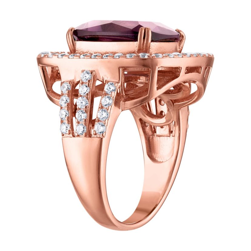 Lab Created Sterling Silver Simulated Amethyst And White Cz Cushion Ring