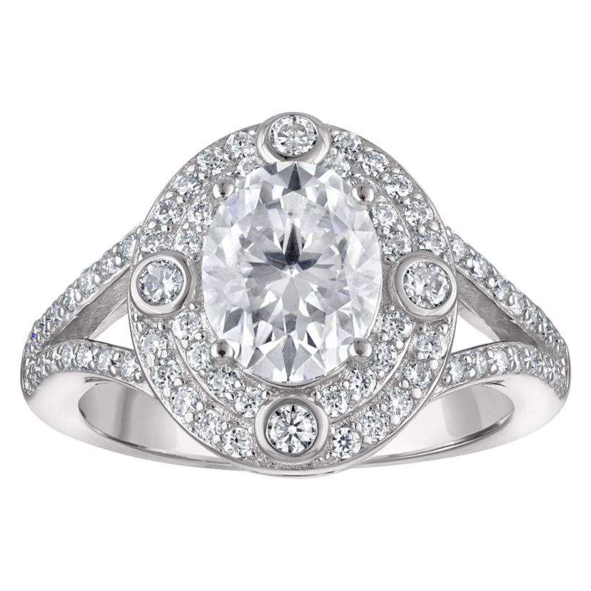 Lab Created Platinum-plated Silver Moissanite Ring