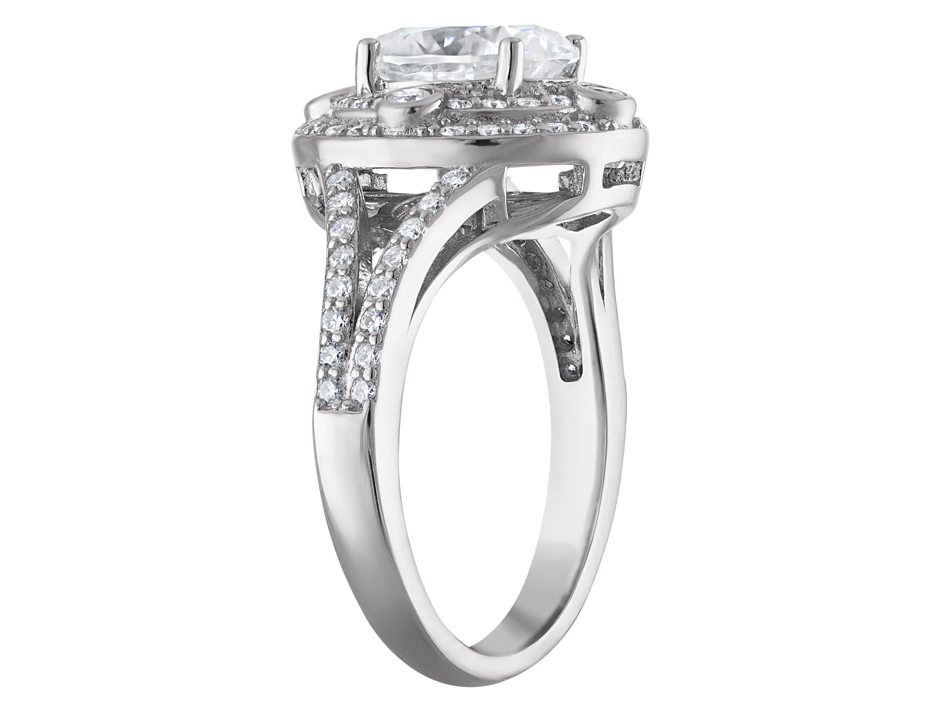 Lab Created Platinum-plated Silver Moissanite Ring