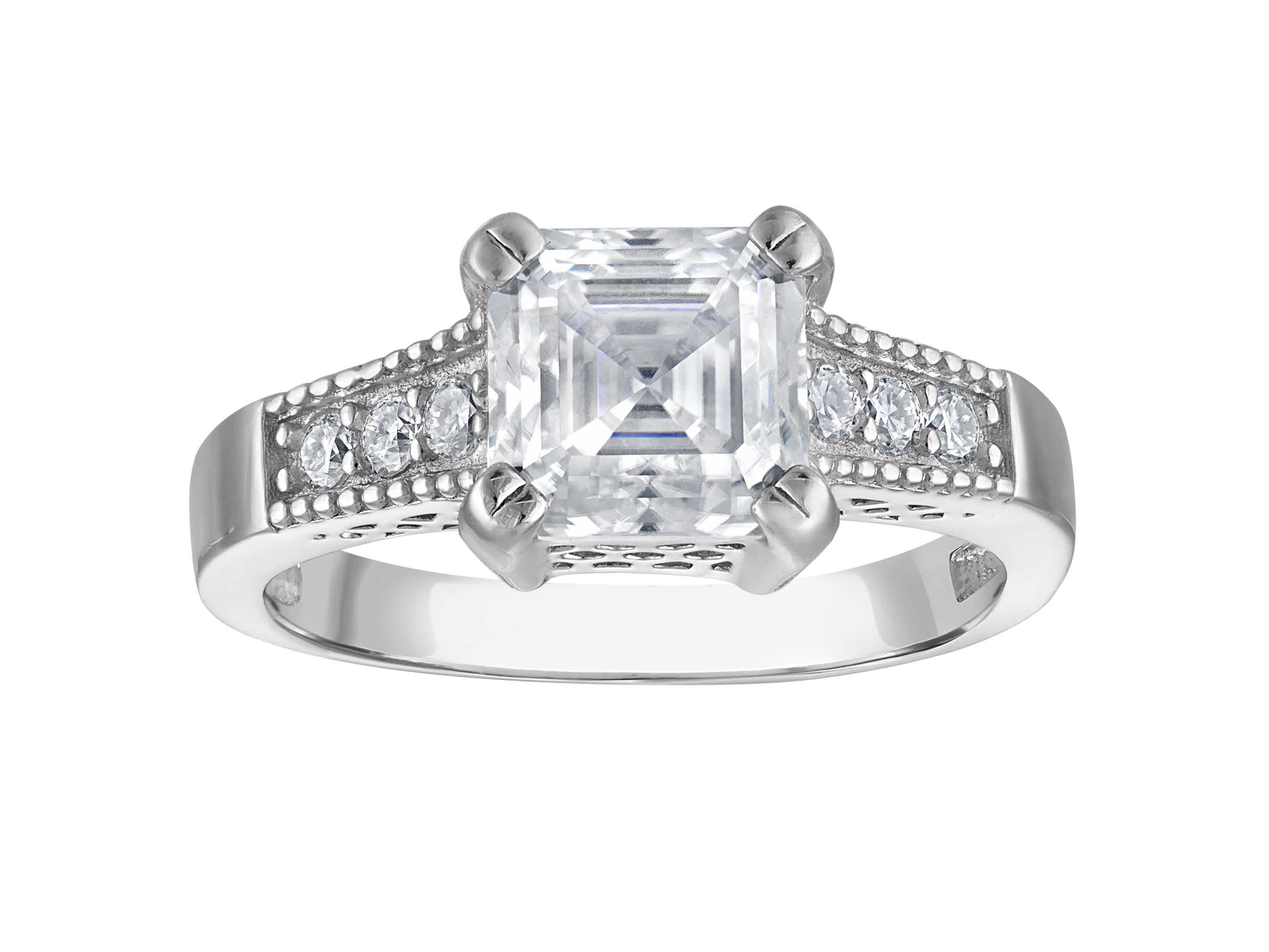 Lab Created Platinum Plated Silver Moissanite Ring