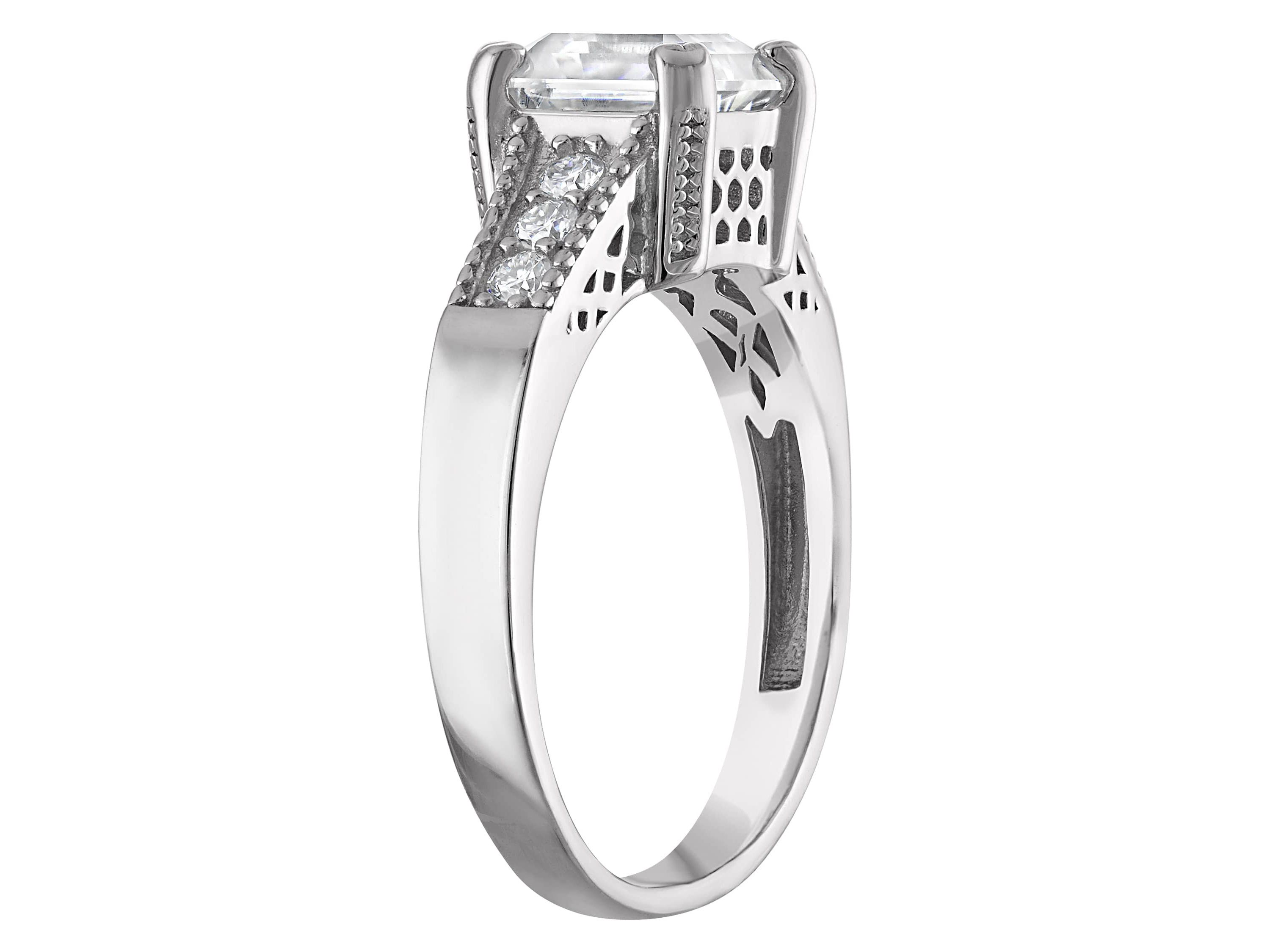 Lab Created Platinum Plated Silver Moissanite Ring