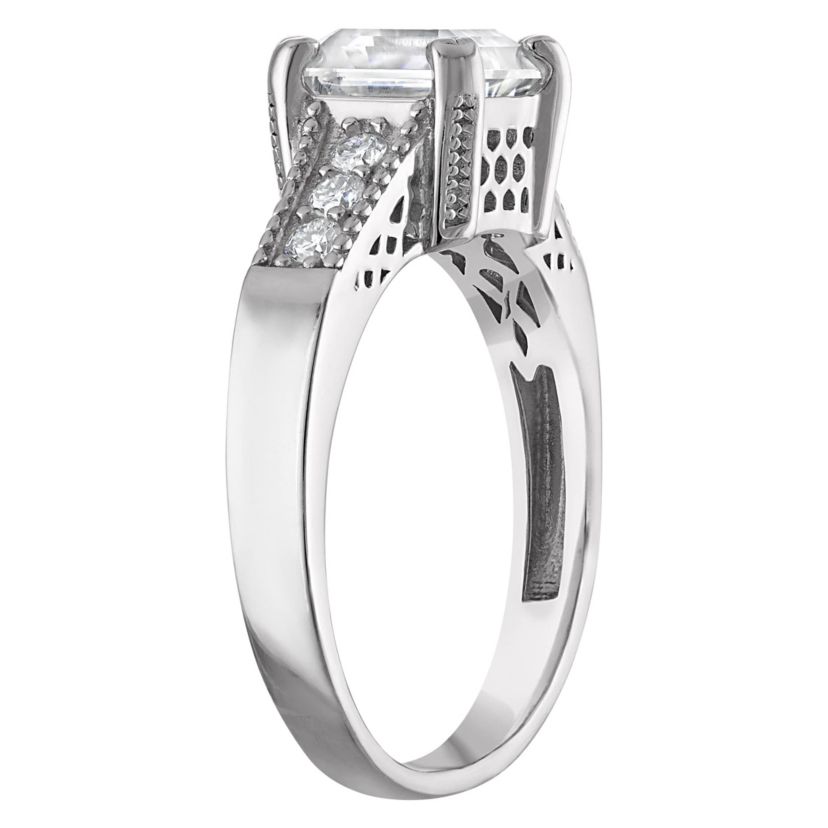 Lab Created Platinum Plated Silver Moissanite Ring