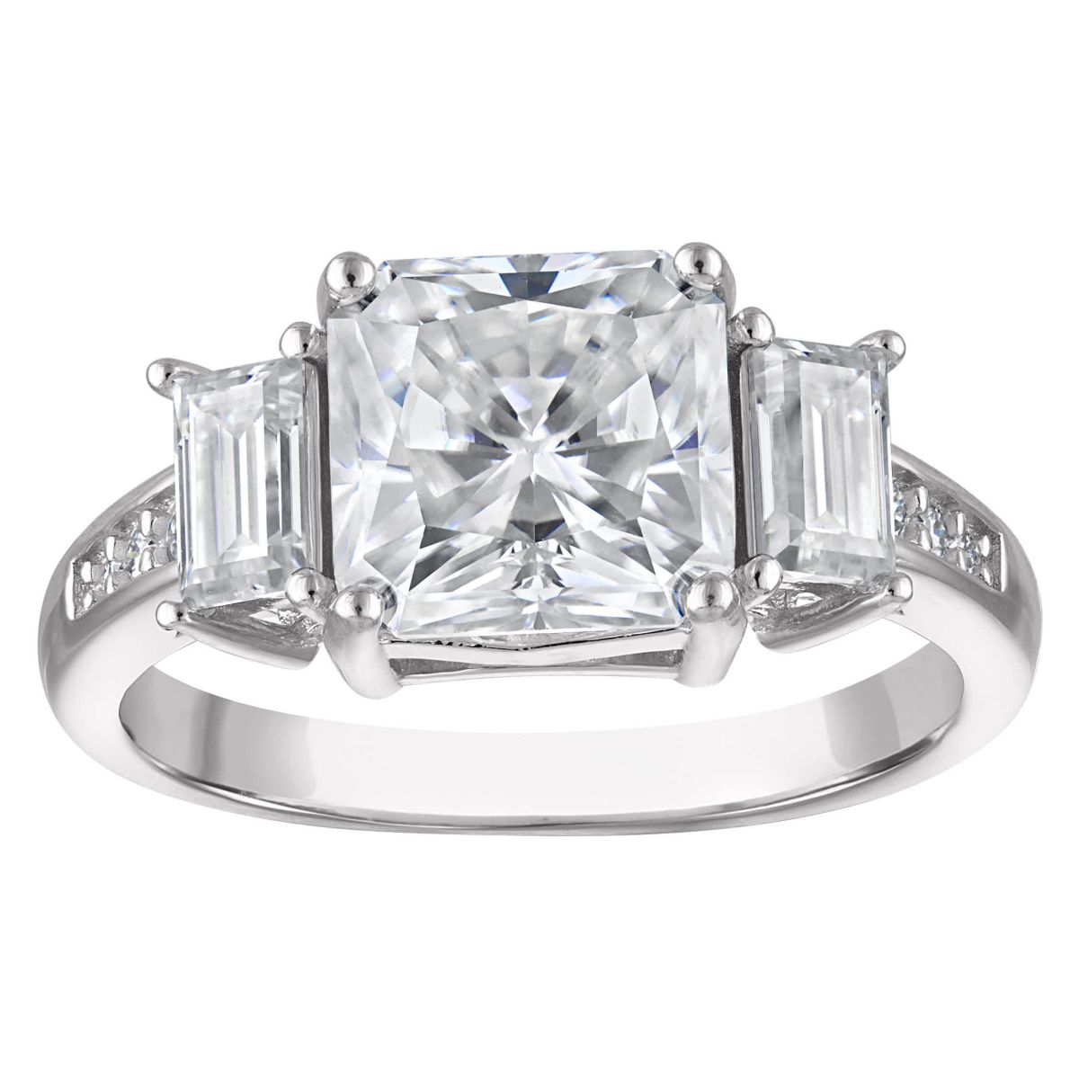 Lab Created Platinum Plated Silver Moissanite Ring