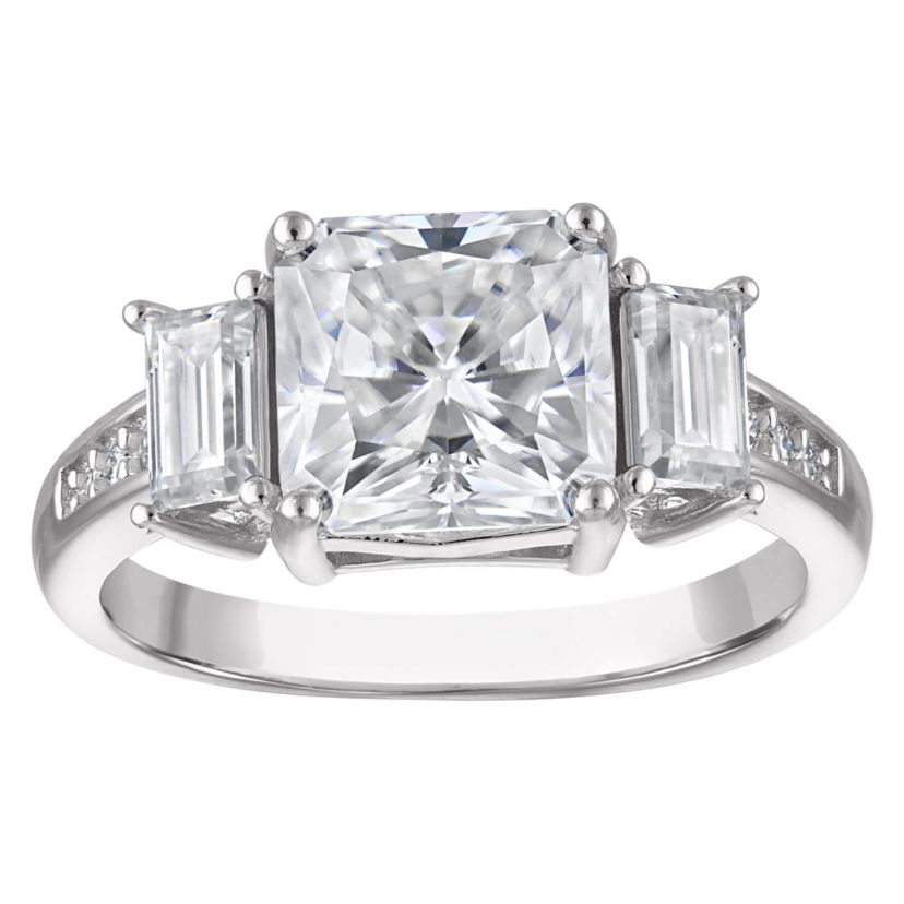 Lab Created Platinum Plated Silver Moissanite Ring