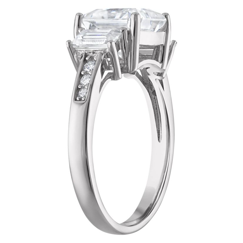 Lab Created Platinum Plated Silver Moissanite Ring