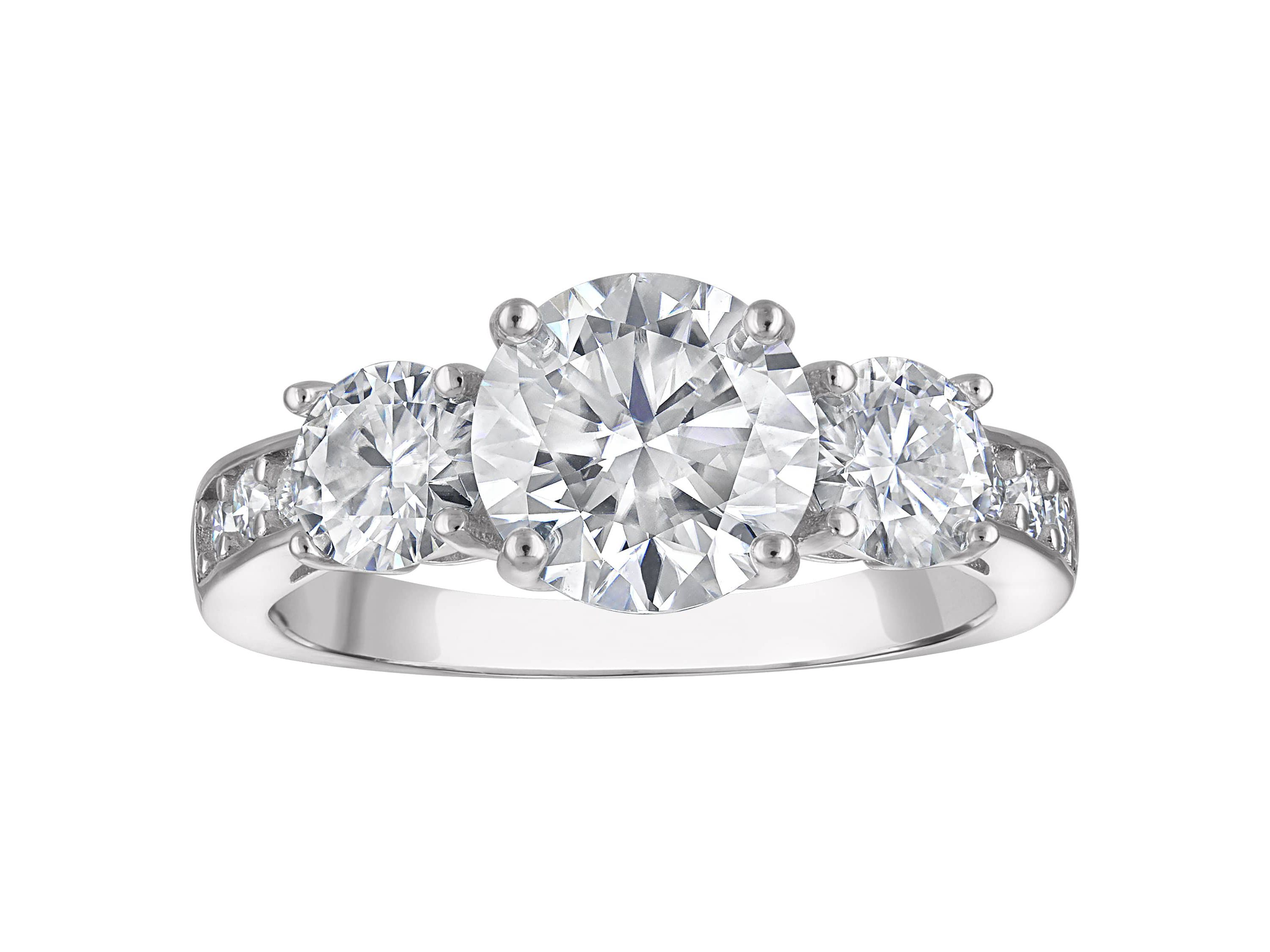 Lab Created Platinum Plated Silver Moissanite Ring
