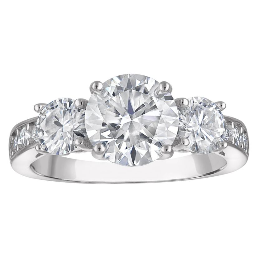 Lab Created Platinum Plated Silver Moissanite Ring