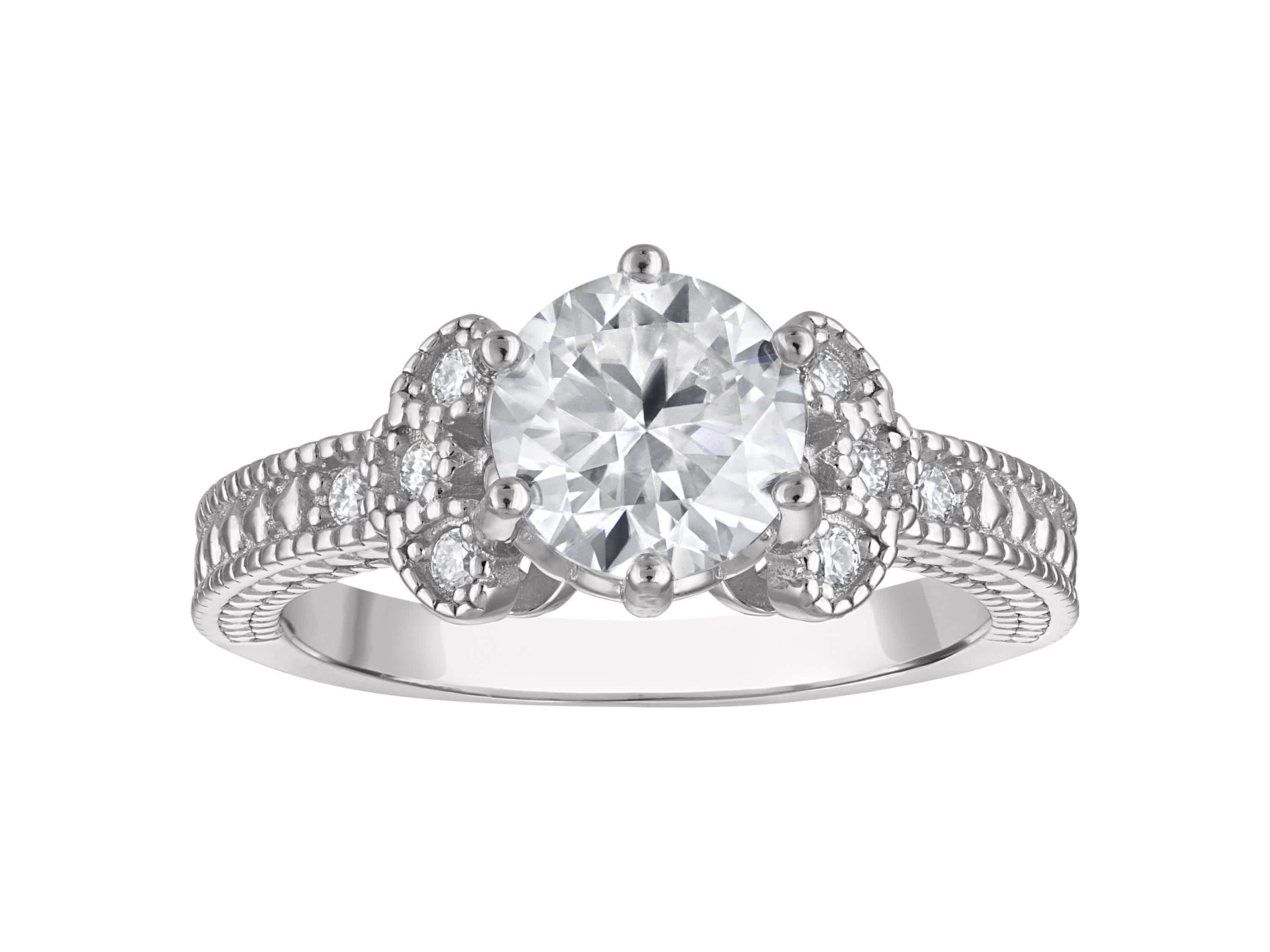 Lab Created Platinum Plated Silver Moissanite Ring