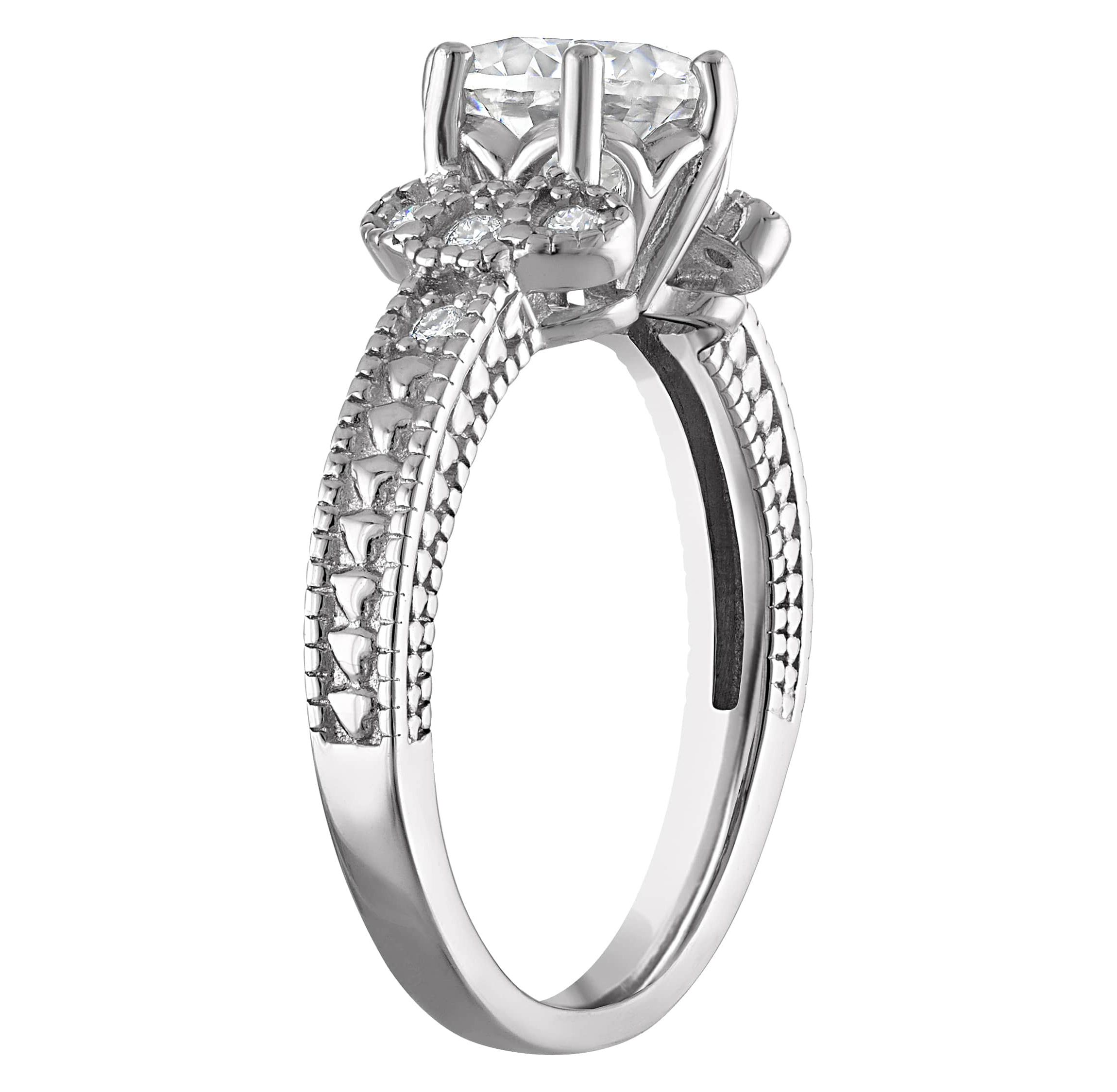 Lab Created Platinum Plated Silver Moissanite Ring
