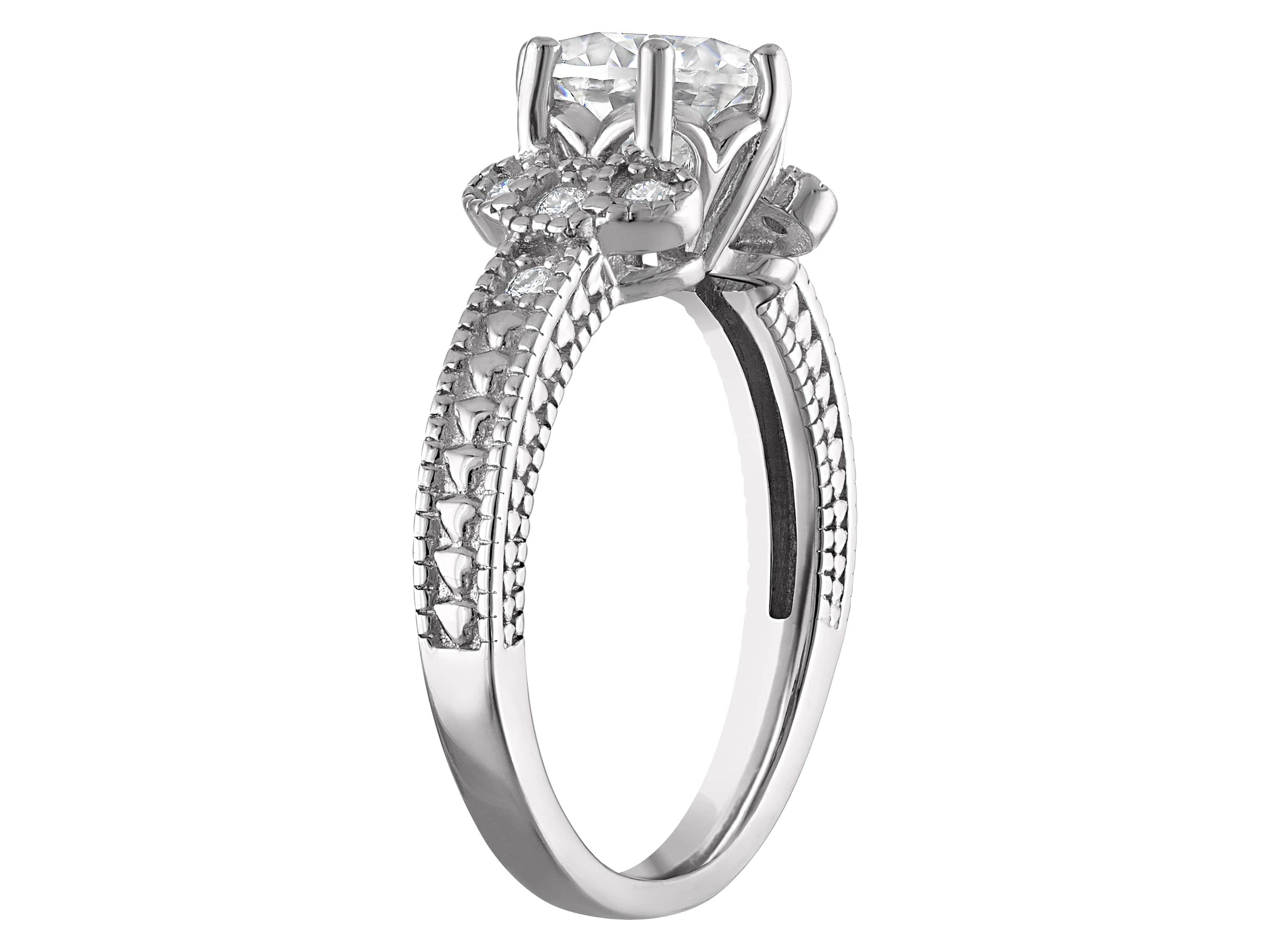 Lab Created Platinum Plated Silver Moissanite Ring