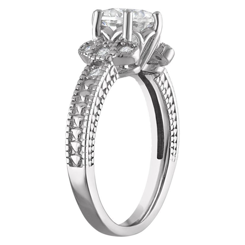 Lab Created Platinum Plated Silver Moissanite Ring