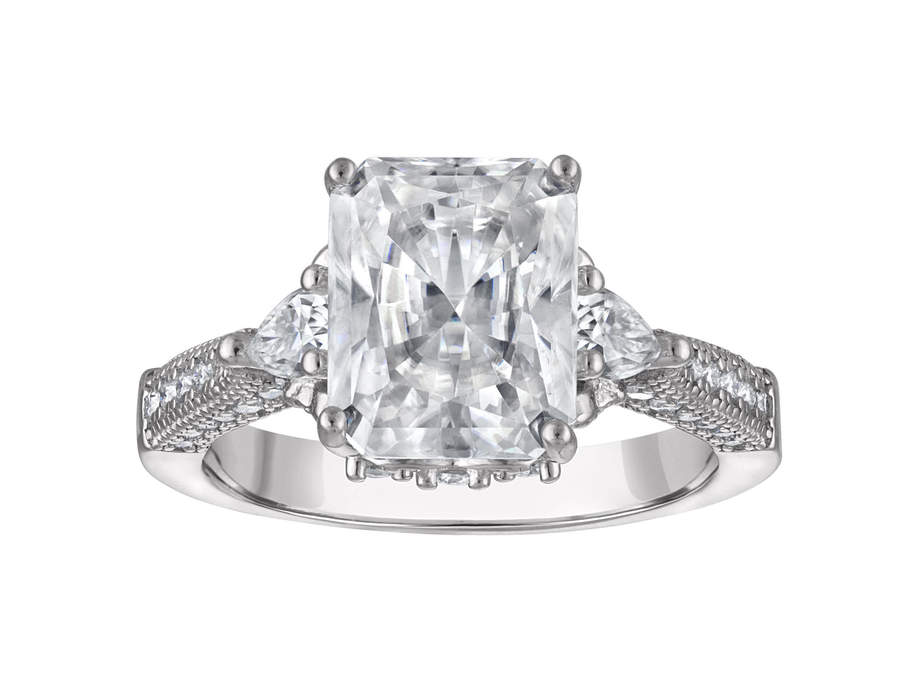Lab Created Platinum Plated Silver Moissanite Ring