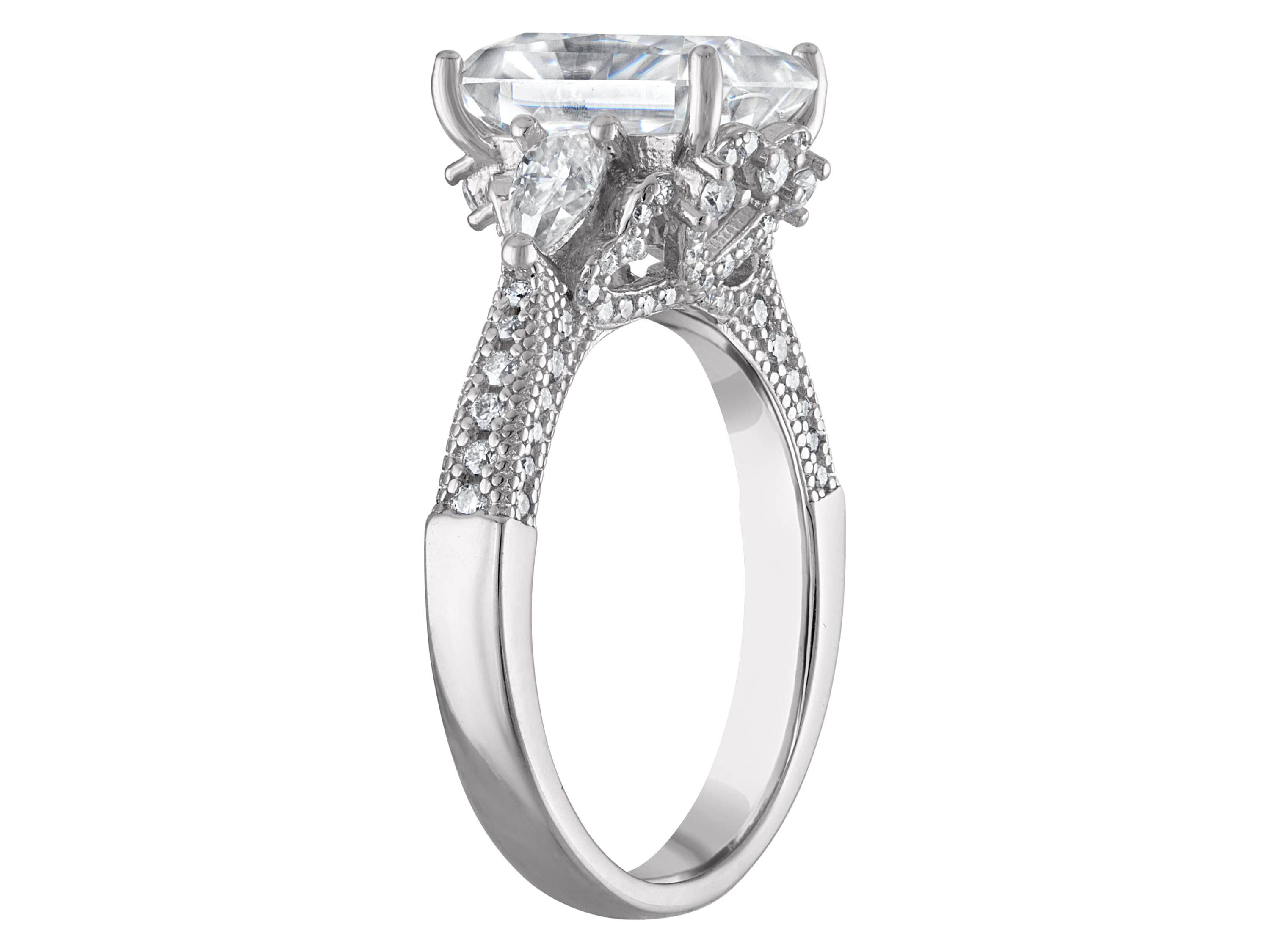Lab Created Platinum Plated Silver Moissanite Ring