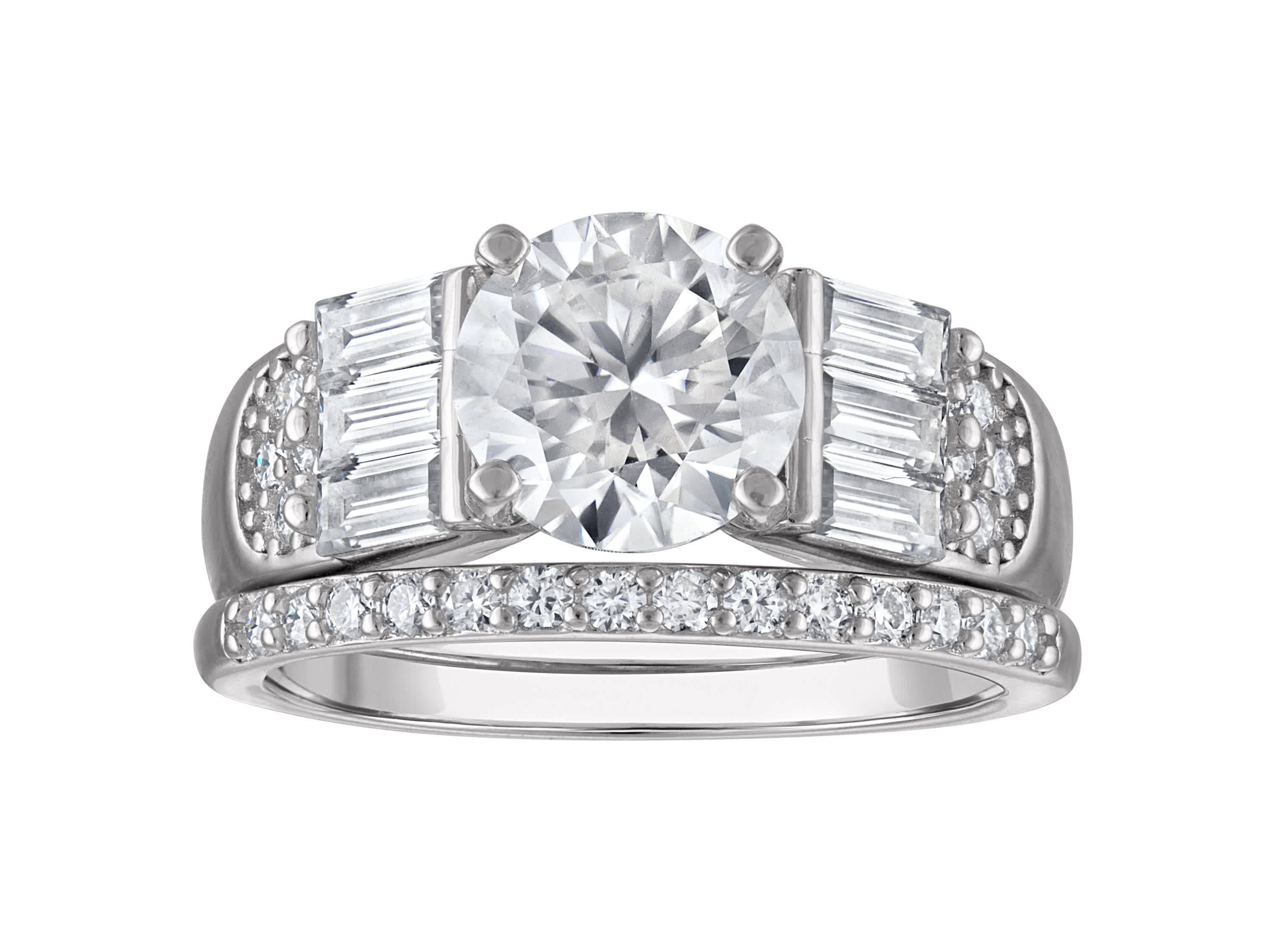 Lab Created Platinum Plated Silver Moissanite Ring Set