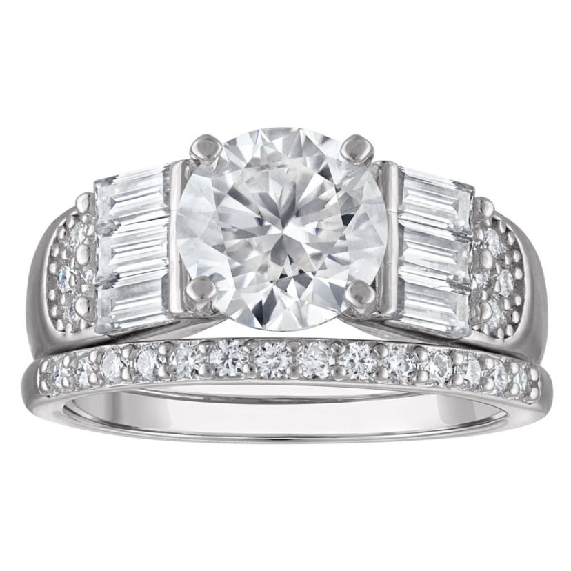 Lab Created Platinum Plated Silver Moissanite Ring Set