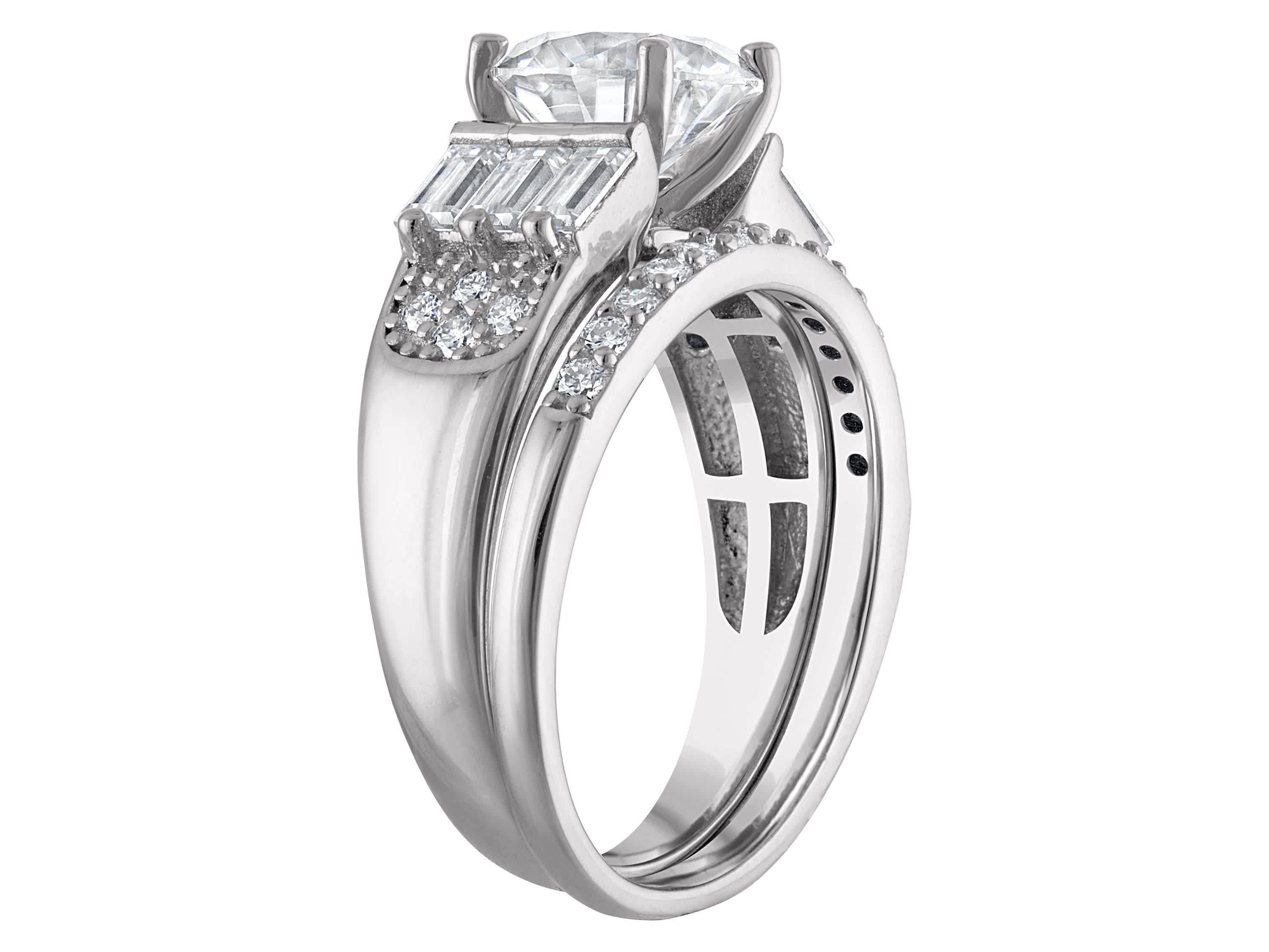 Lab Created Platinum Plated Silver Moissanite Ring Set